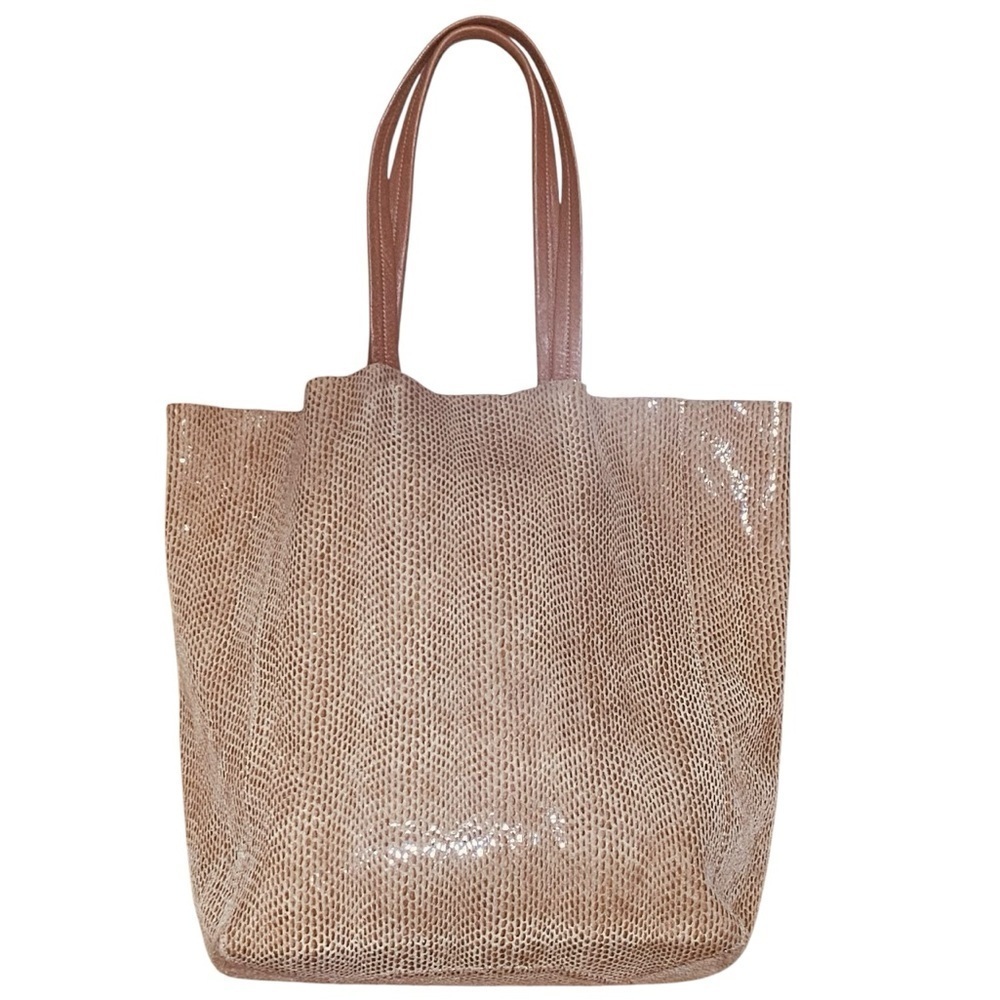 Sorial New York Snakeskin Suede Tote Bag in Tan